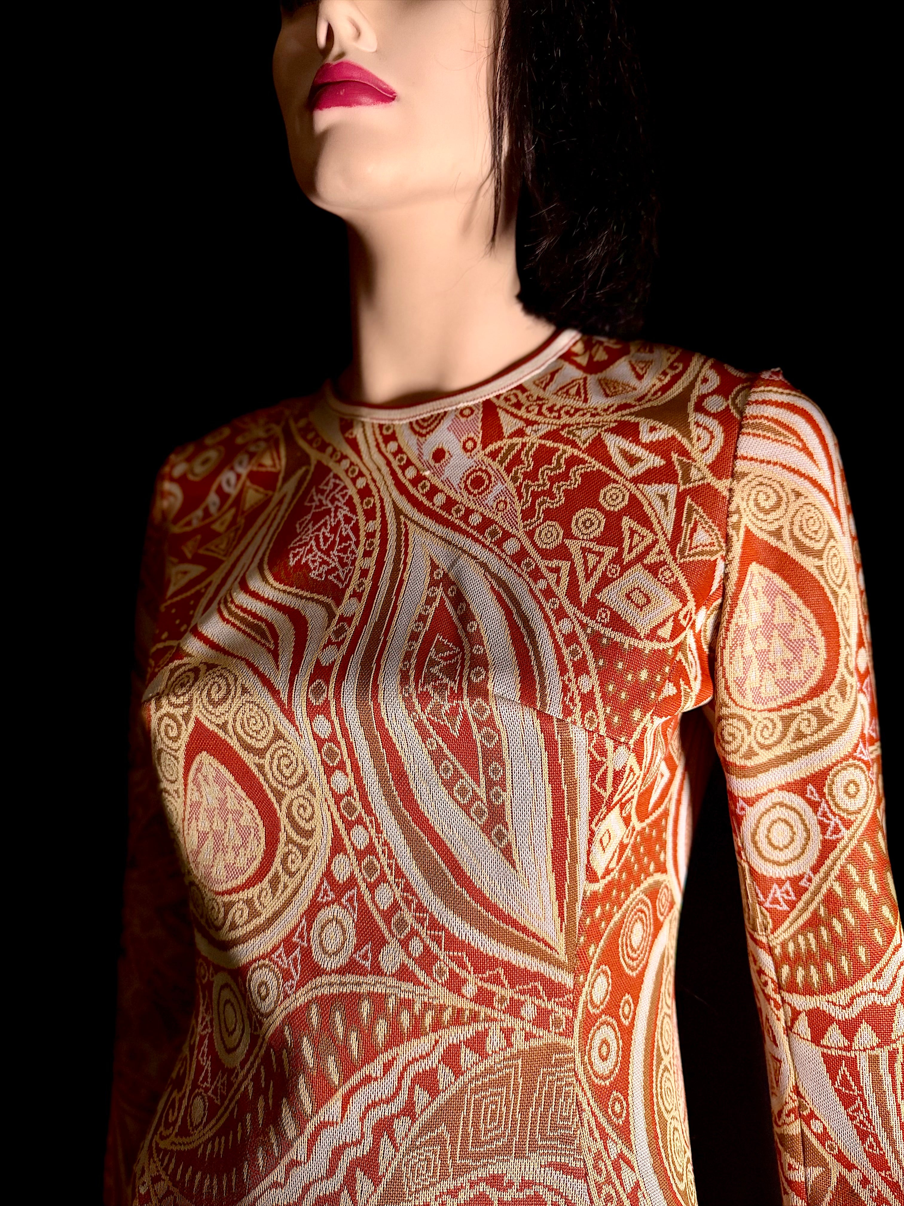 1960s Mod Graphic Knit Mini Dress | Long Sleeve | Mint Condition