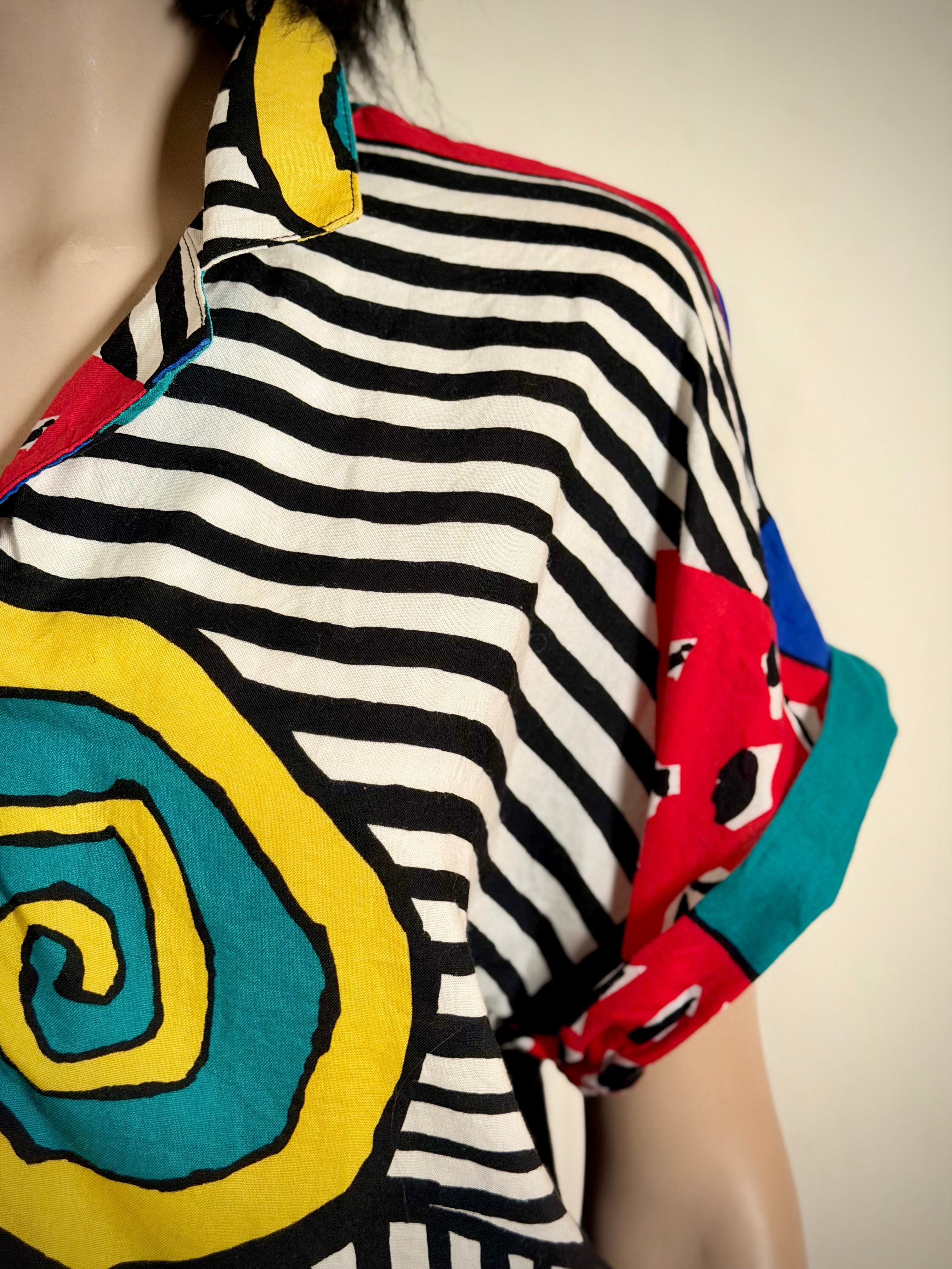 1980s Graphic Print Button Front Shirt