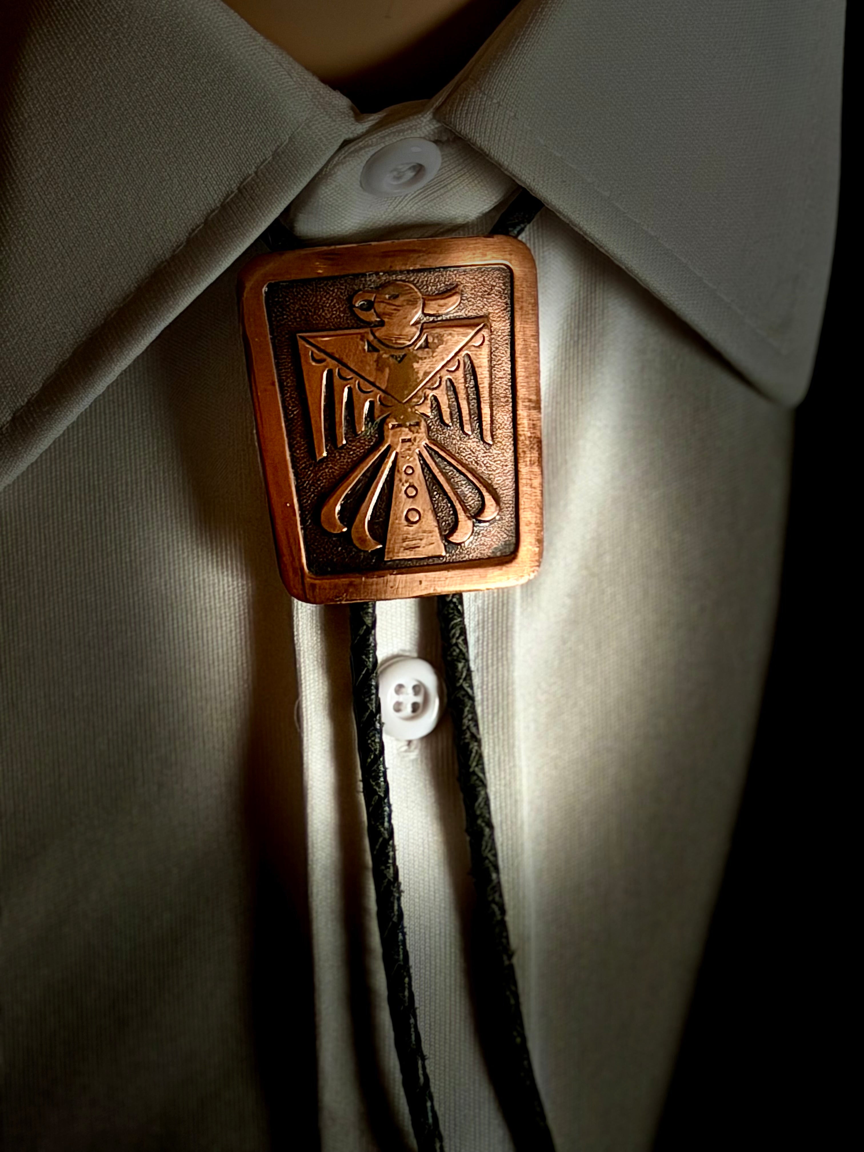 Vintage Thunderbird Copper Bolo Tie | Western Southwestern Tie | Mid-Century