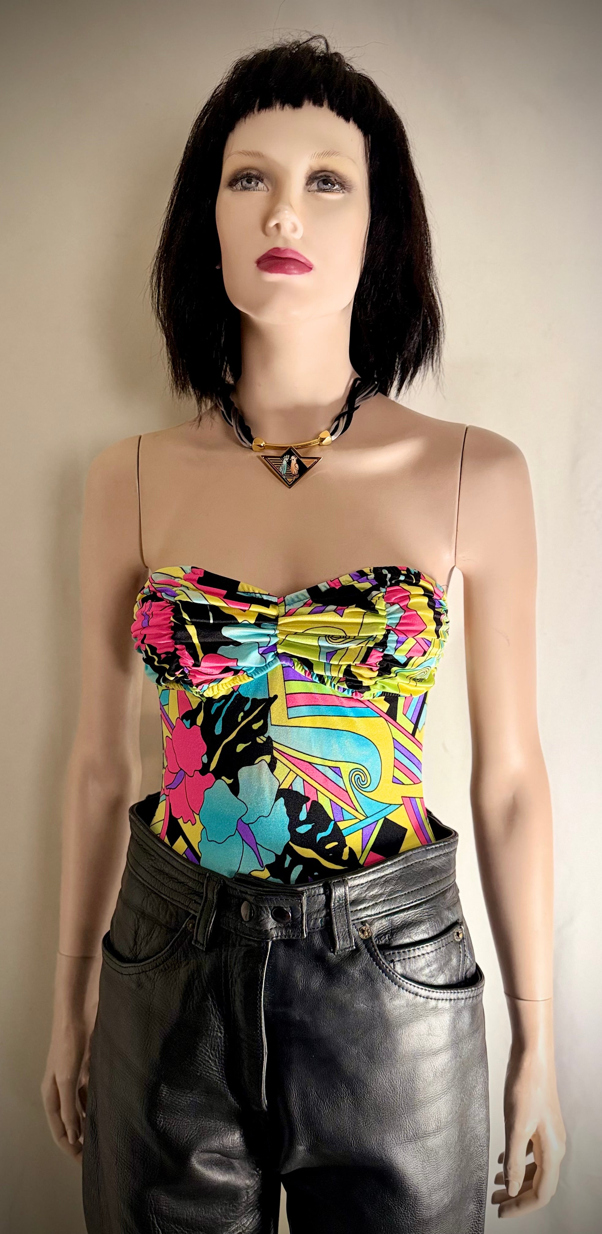 1990s Neon Tropical Print Bodysuit Swimsuit | Bodysuit