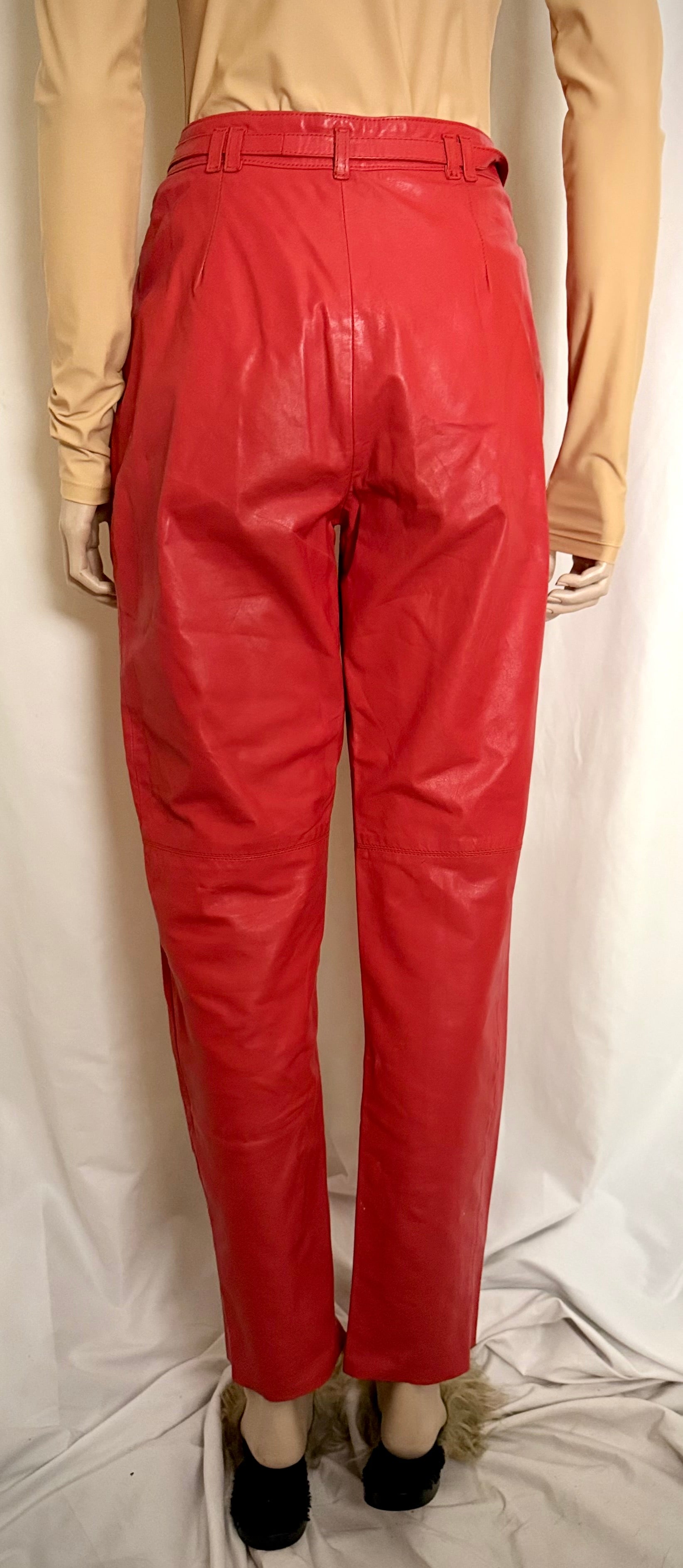Vintage Red Leather Trousers - High-Waist Cut