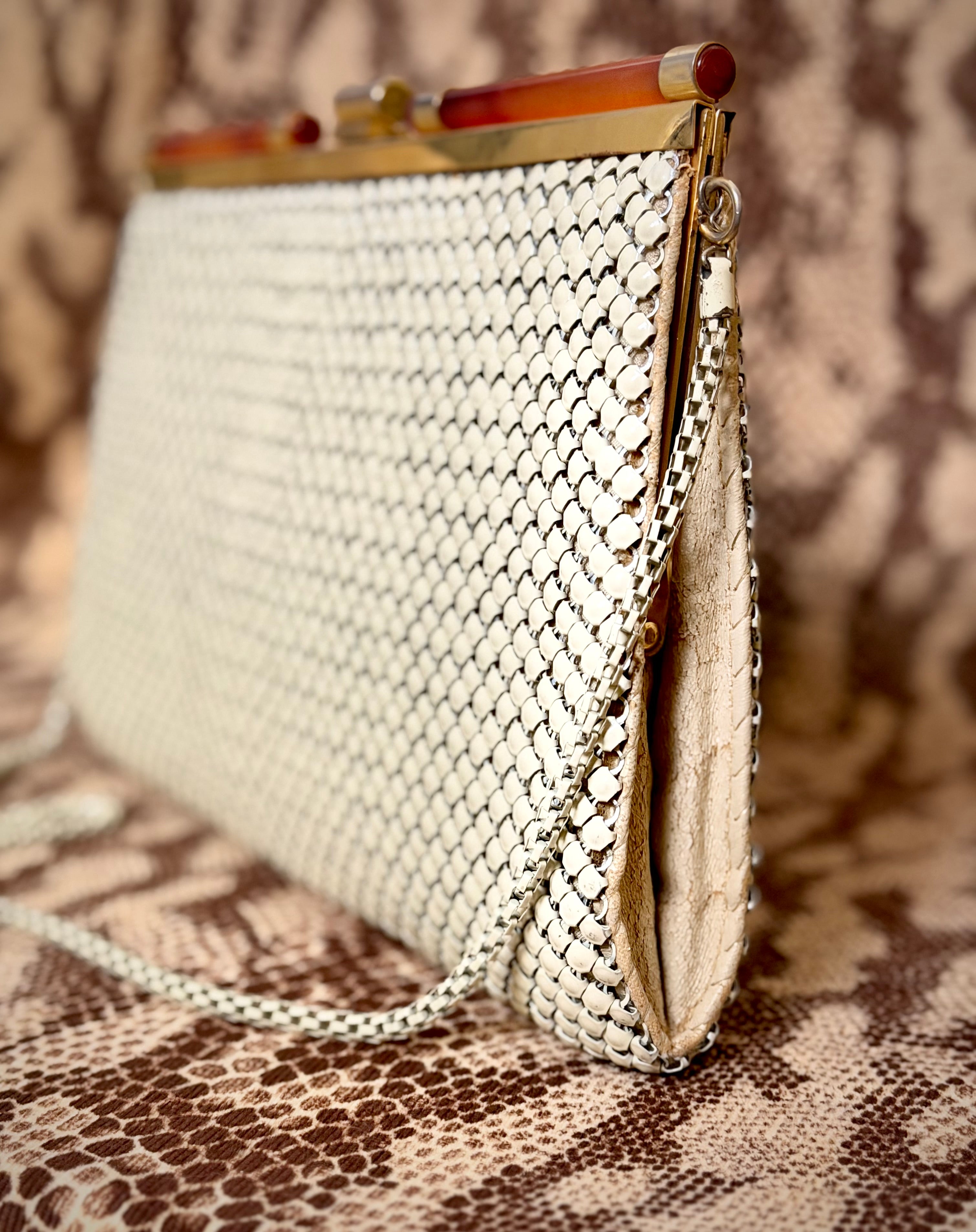 1950s Ivory Mesh and Tortoiseshell Frame Bag