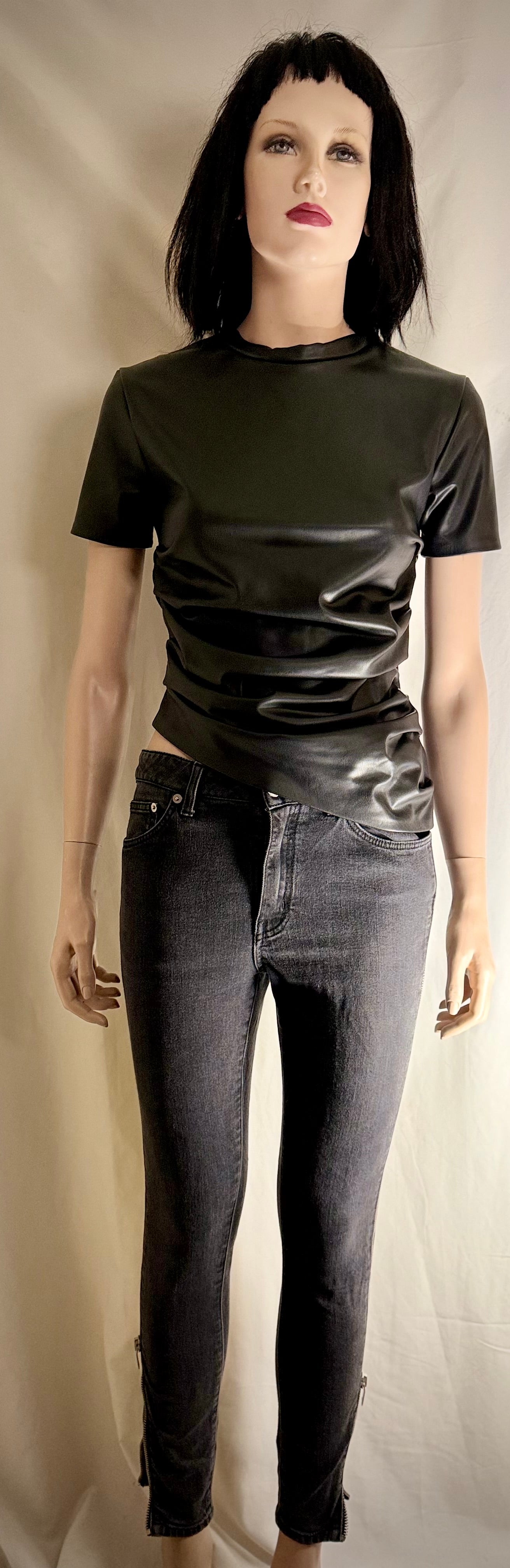 Saint Laurent Paris Leg Zip Skinny Jeans - Aged Black Denim