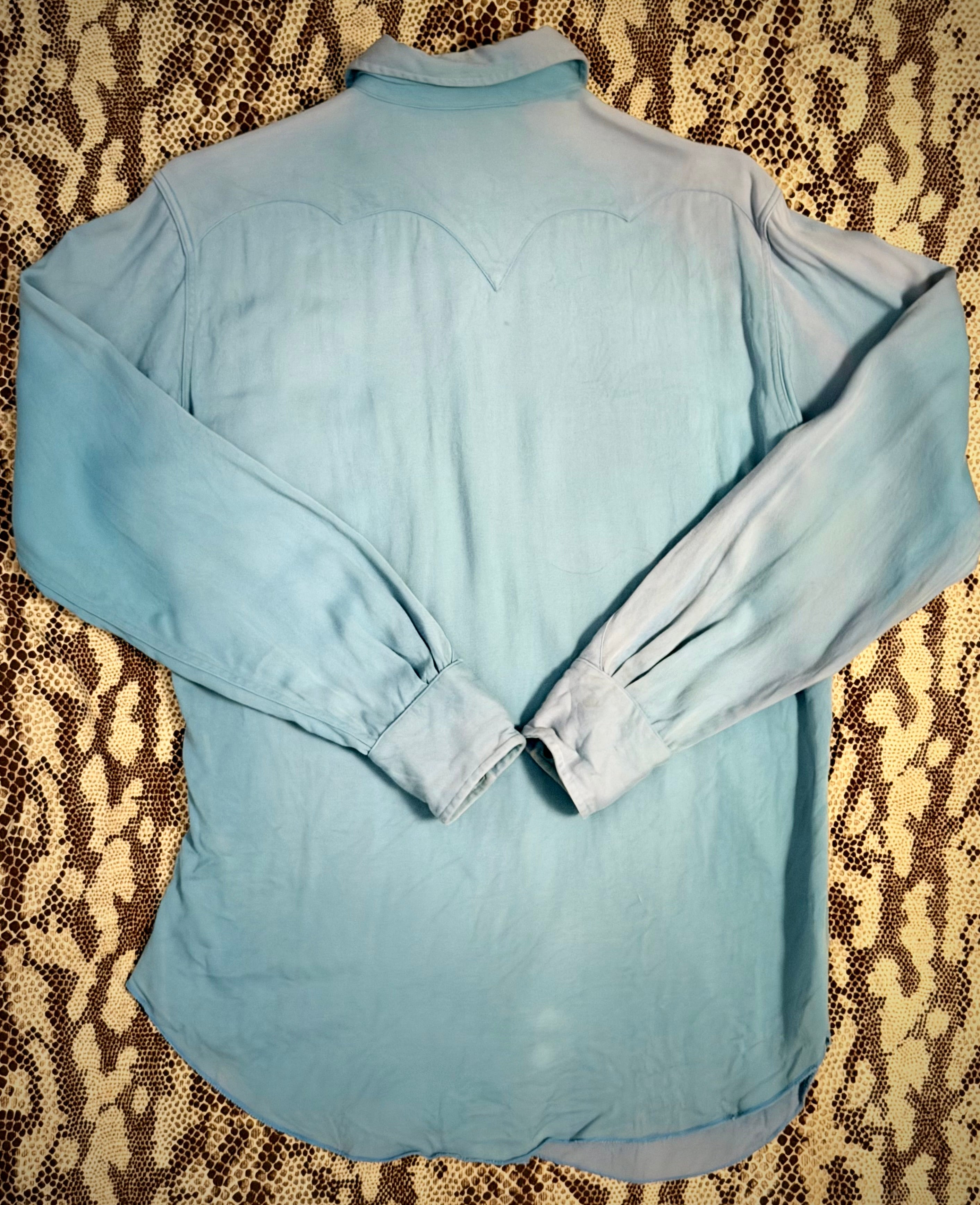 Vintage 1960s Porter of Arizona Western Shirt with Blue Cabochon Snaps