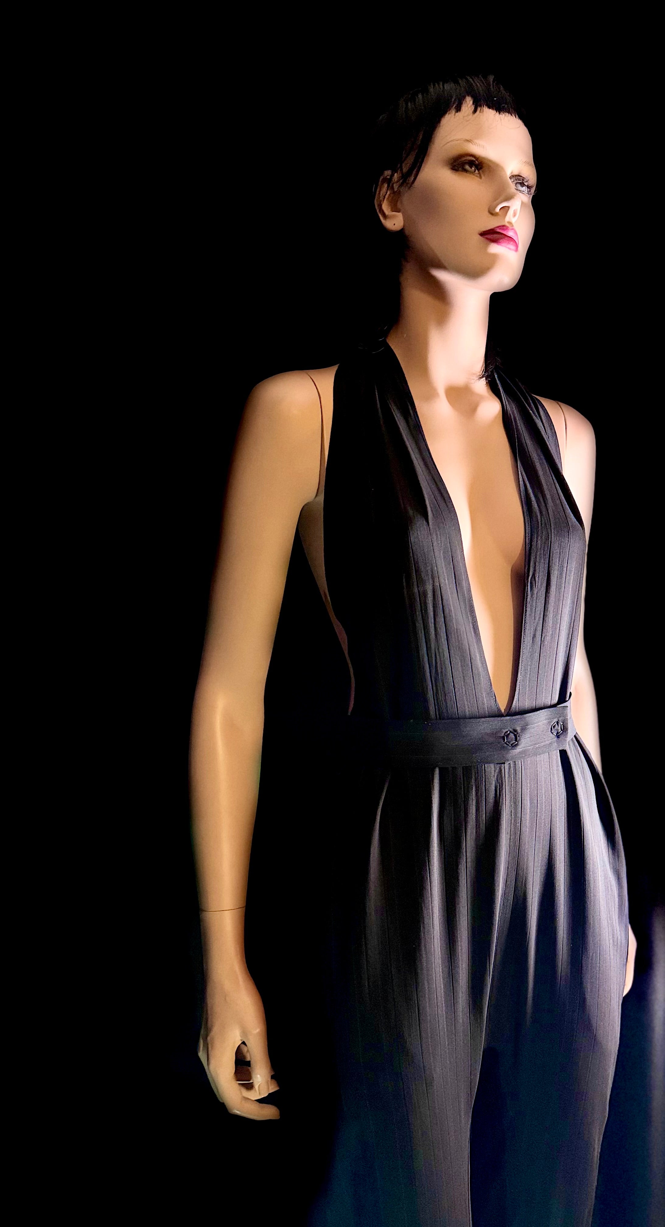 Zambesi Pure Wool Pinstripe Halter Jumpsuit – Architectural Tailoring