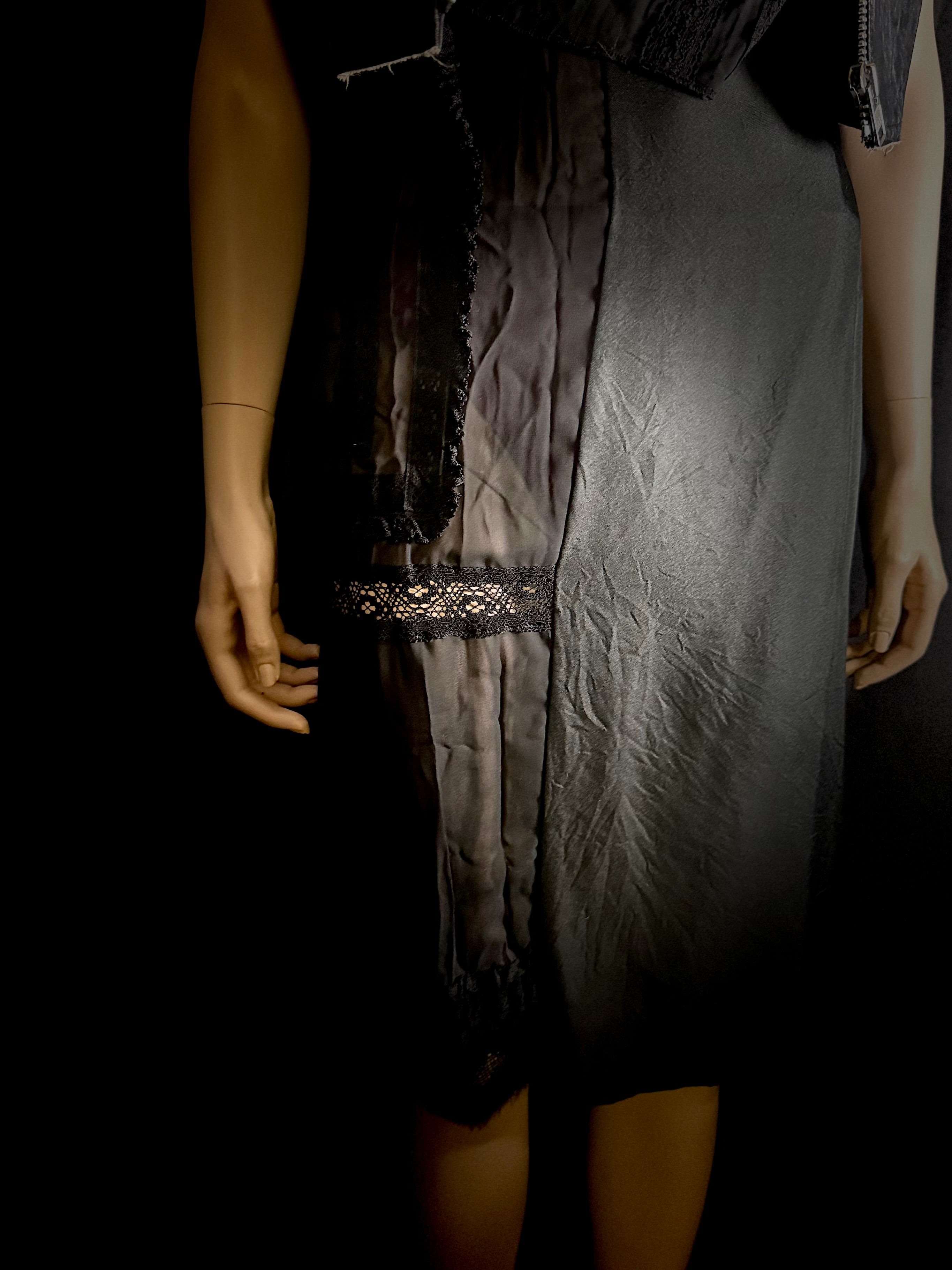 Junya Watanabe Comme des Garçons Deconstructed Patchwork Dress - Avant-Garde Sheer Overlay - Made in Japan - Size S