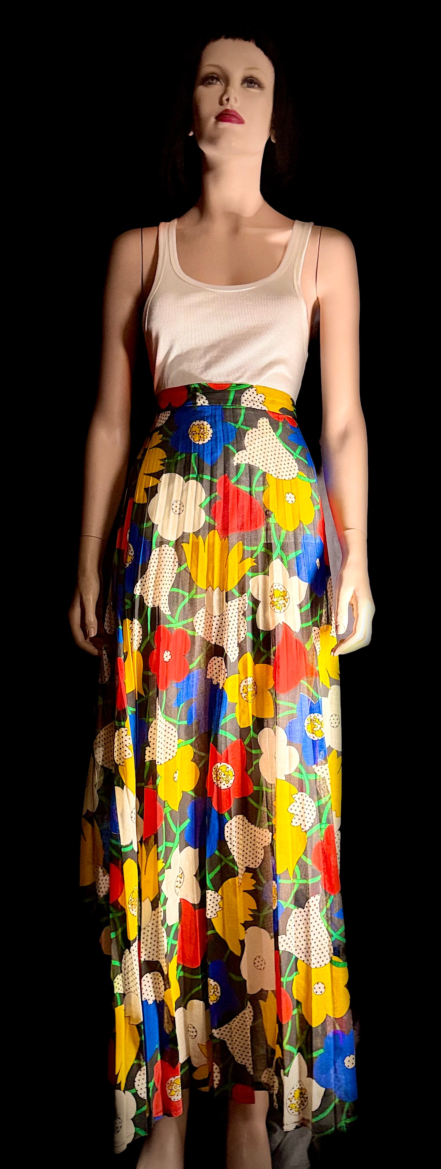1960s Semi-Sheer Cotton Floral Maxi Skirt
