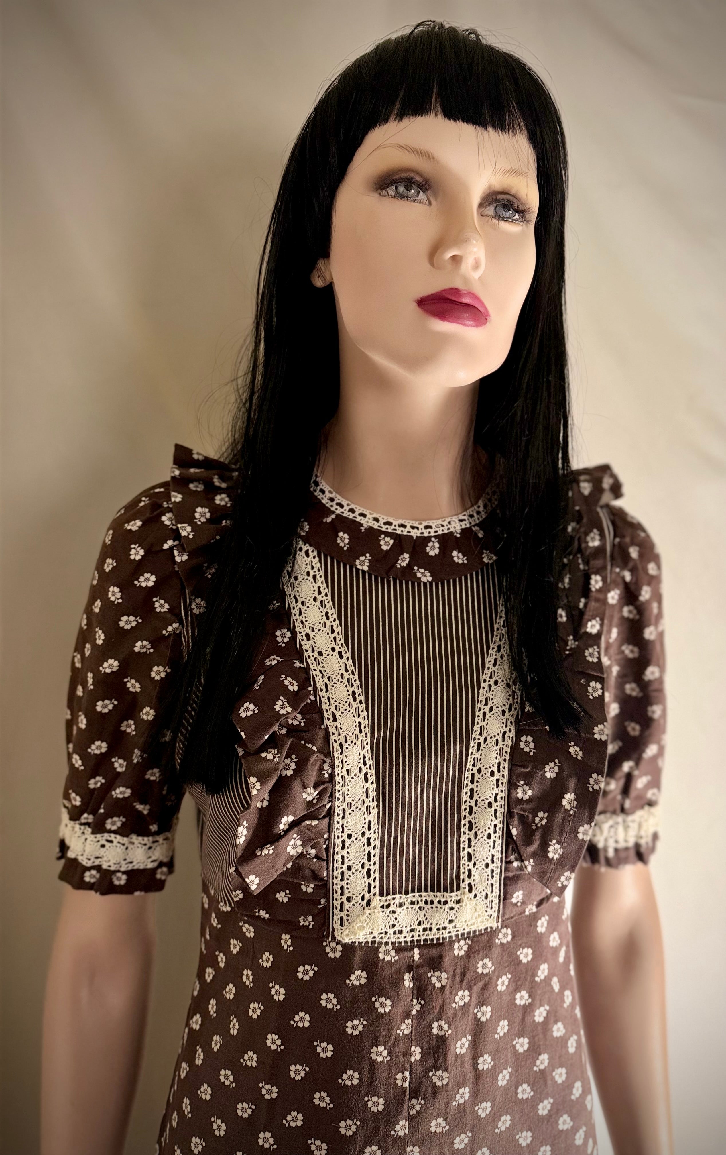 1970s Dark Brown Cotton Prairie Dress