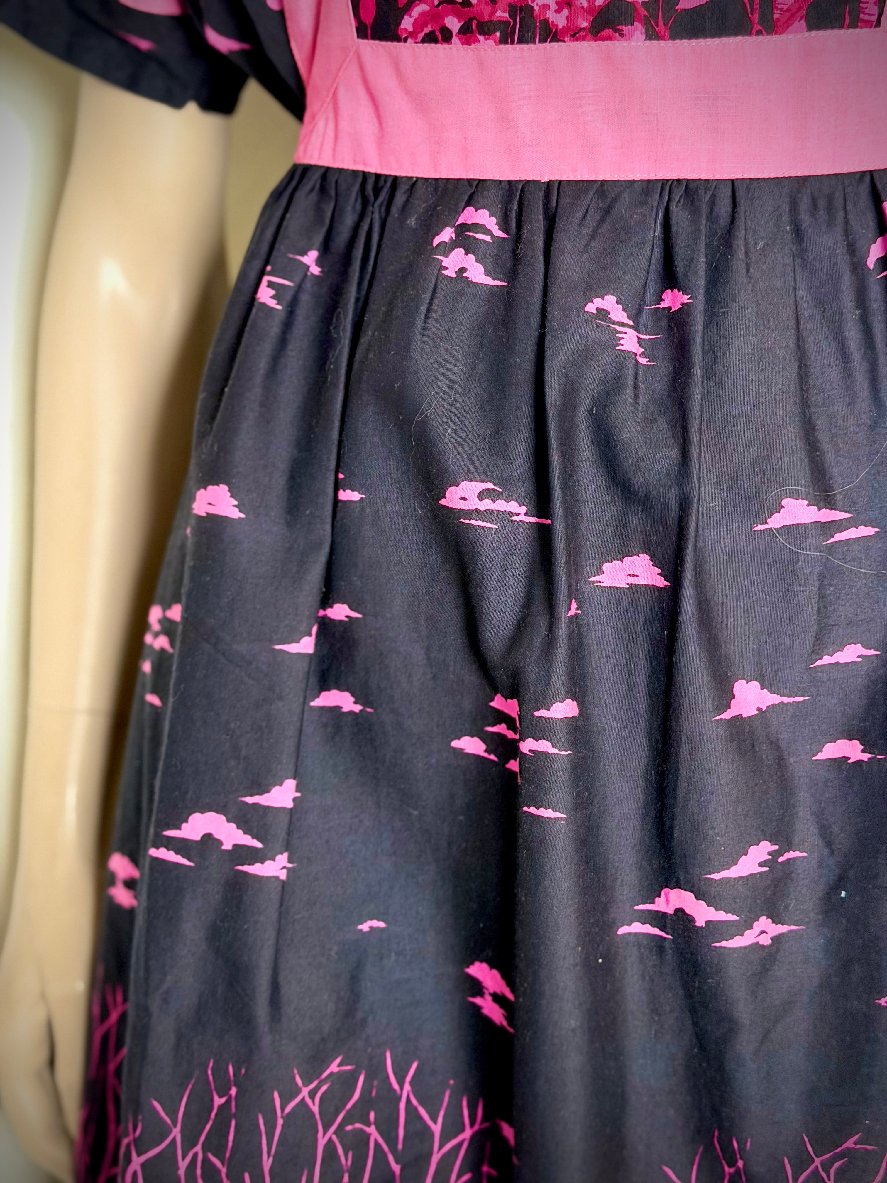 1980s Folk Print Cotton Smock Dress