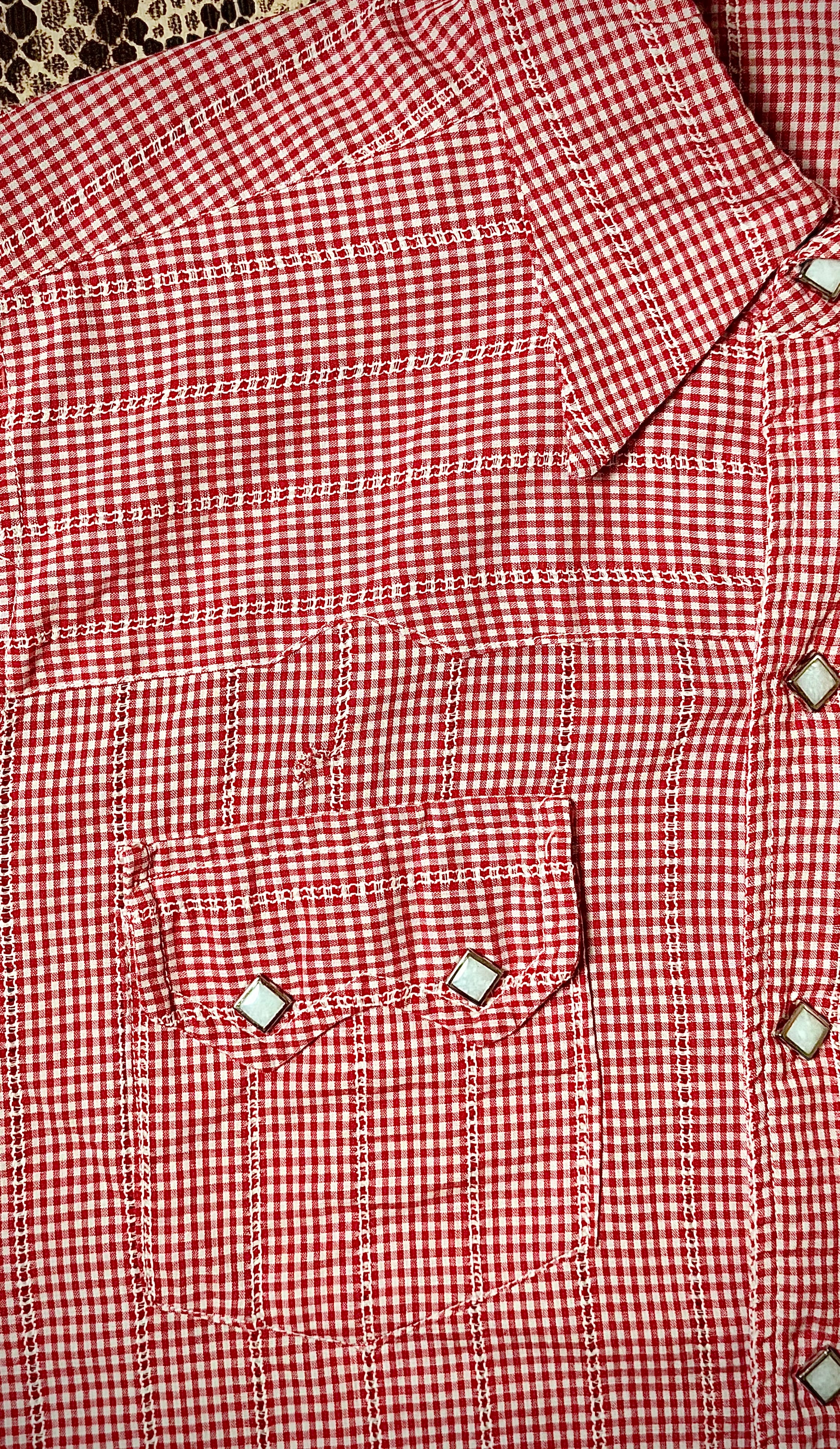 Vintage Red Gingham Western Shirt - Stud Button Detail - Fitted Cotton
