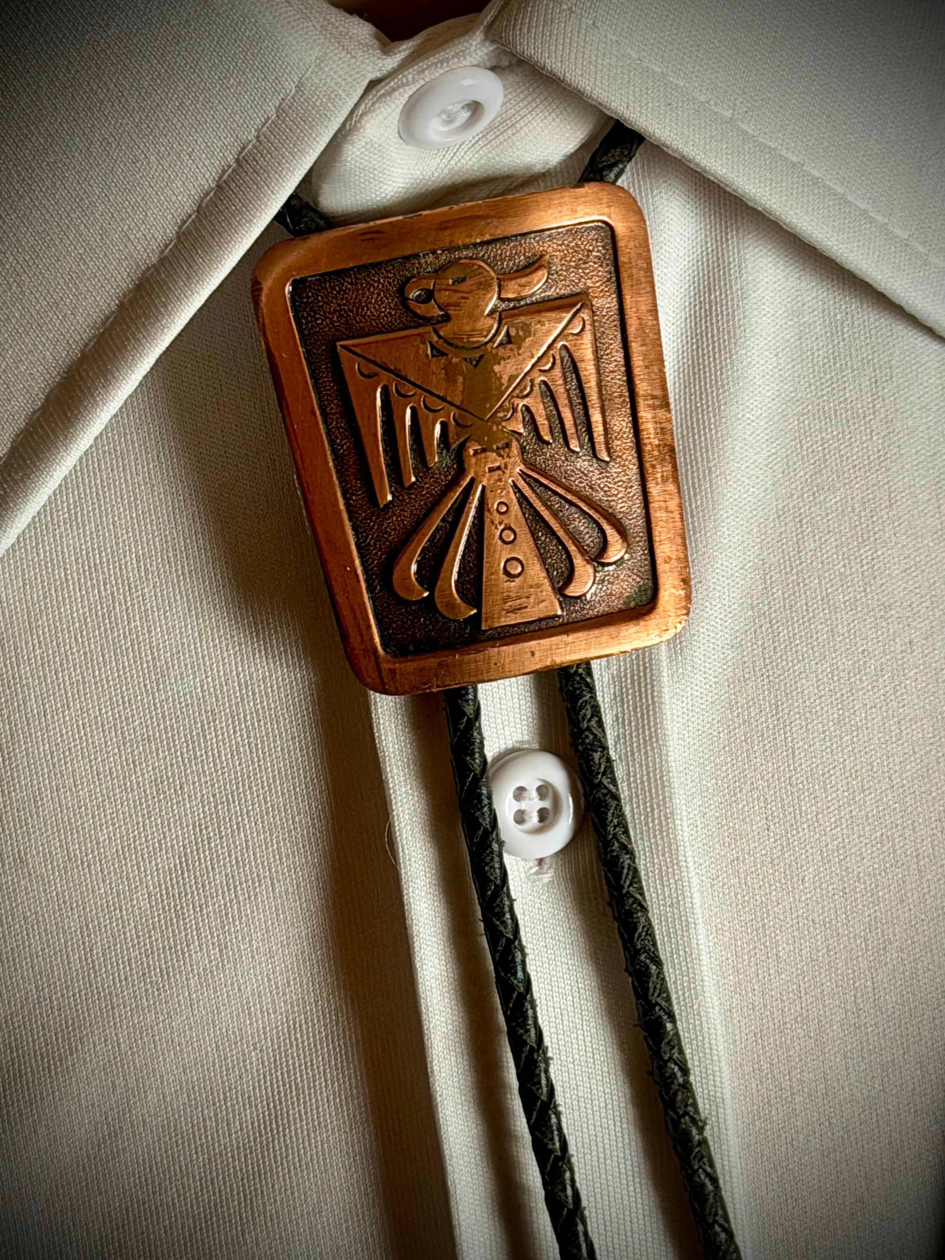 Vintage Thunderbird Copper Bolo Tie | Western Southwestern Tie | Mid-Century
