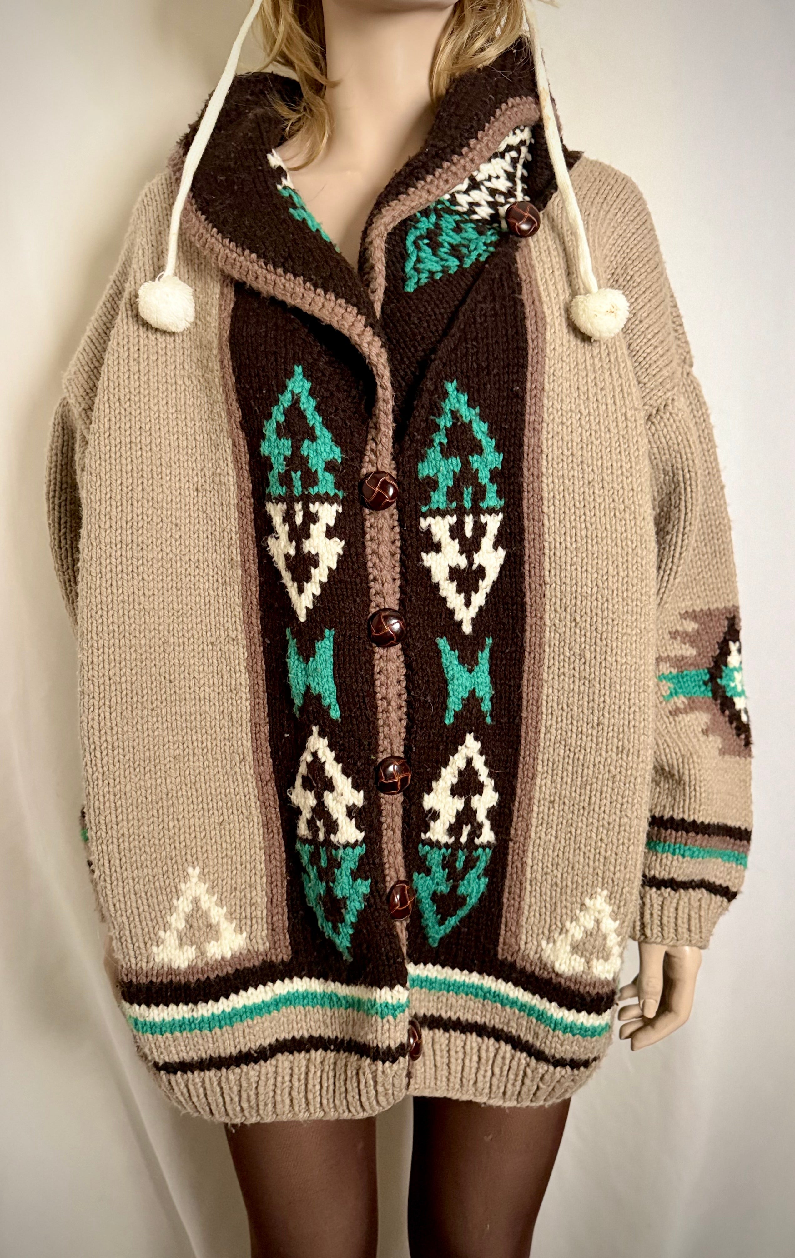 Authentic Vintage Cowichan Cardigan - Hand-Knit Wool