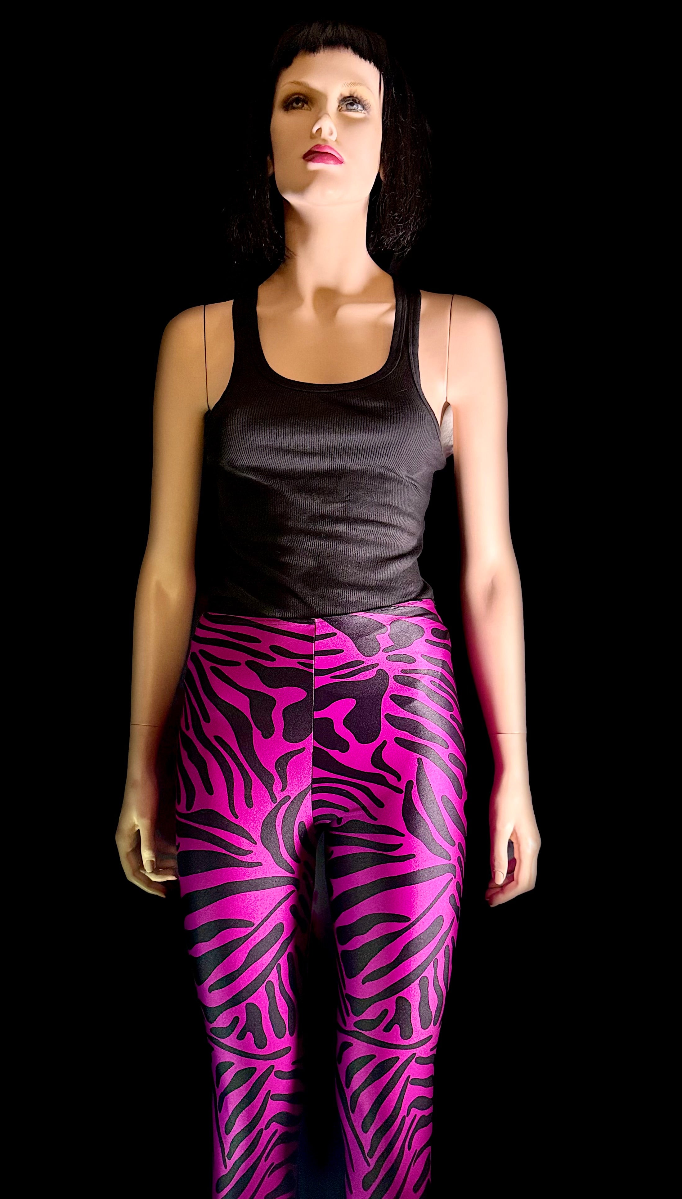 Vintage 1980s Hot Pink Zebra Print Stirrup Leggings