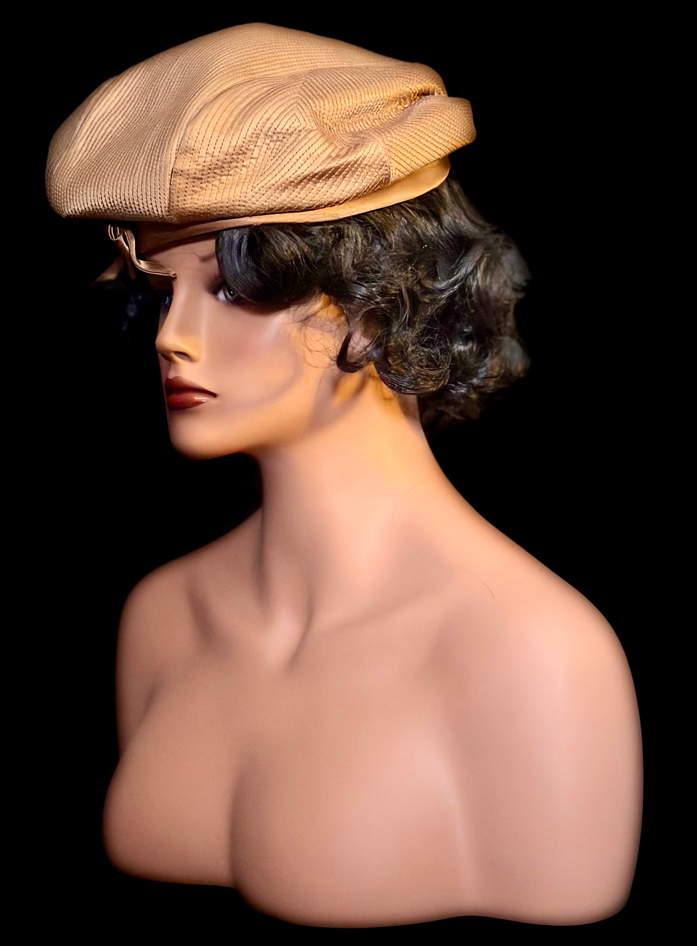 Vintage 1940s-50s Draped Turban Hat - Gold Satin & Faille