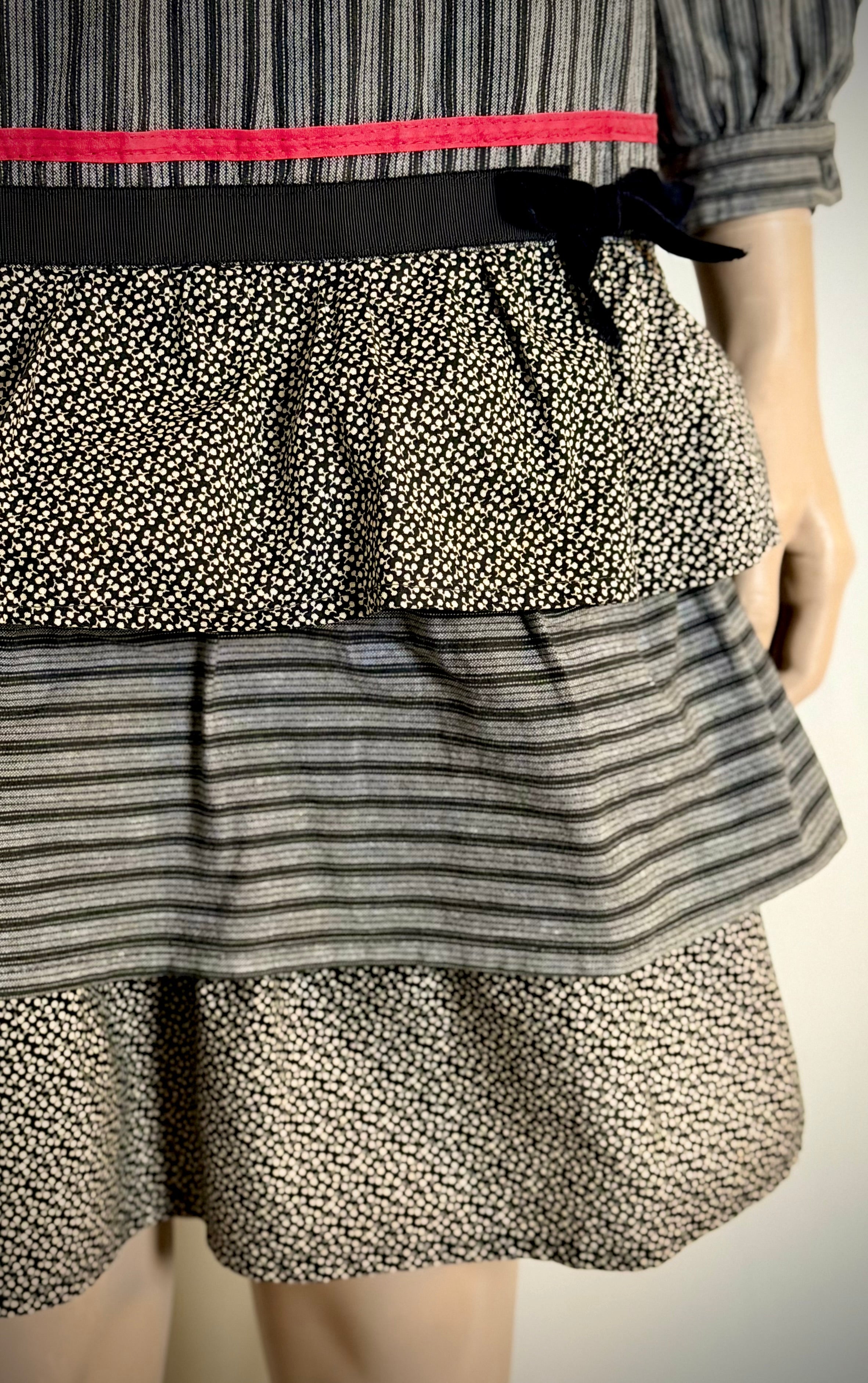 1970s-1980s Prairie Ruffle Dress with Pierrot Collar